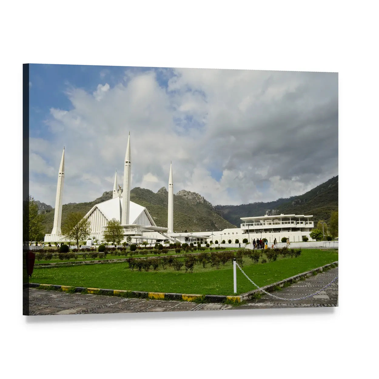 Shah Faisal Mosque with Margalla Hills Canvas Wall Art, single panel gallery wrapped canvas, angled product view