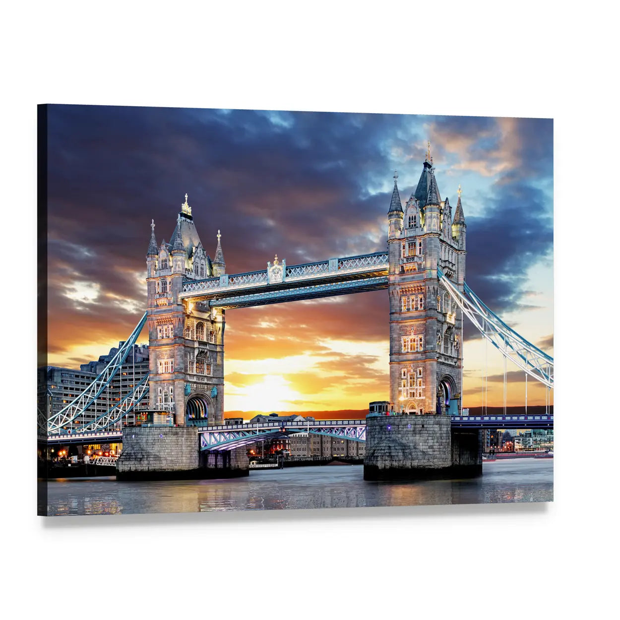 Tower Bridge at Sunset, London Canvas Wall Art, single panel gallery wrapped canvas, angled product view