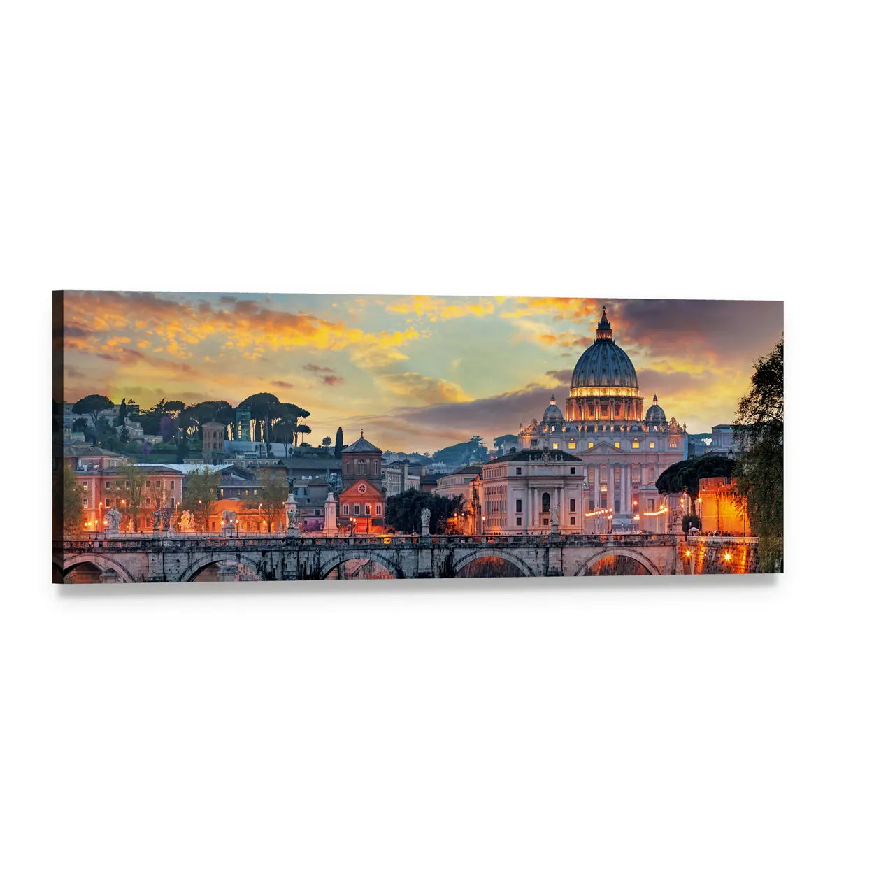 St. Peter's Basilica at Sunset Panoramic Canvas Wall Art, single panel gallery wrapped canvas, angled product view