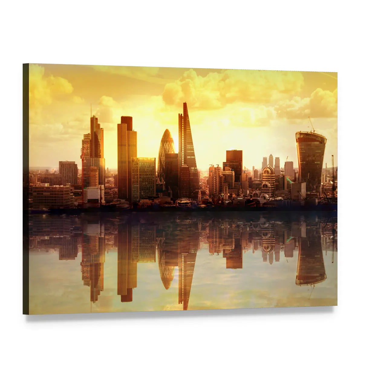 London Skyline at Golden Hour Canvas Wall Art, single panel gallery wrapped canvas, angled product view