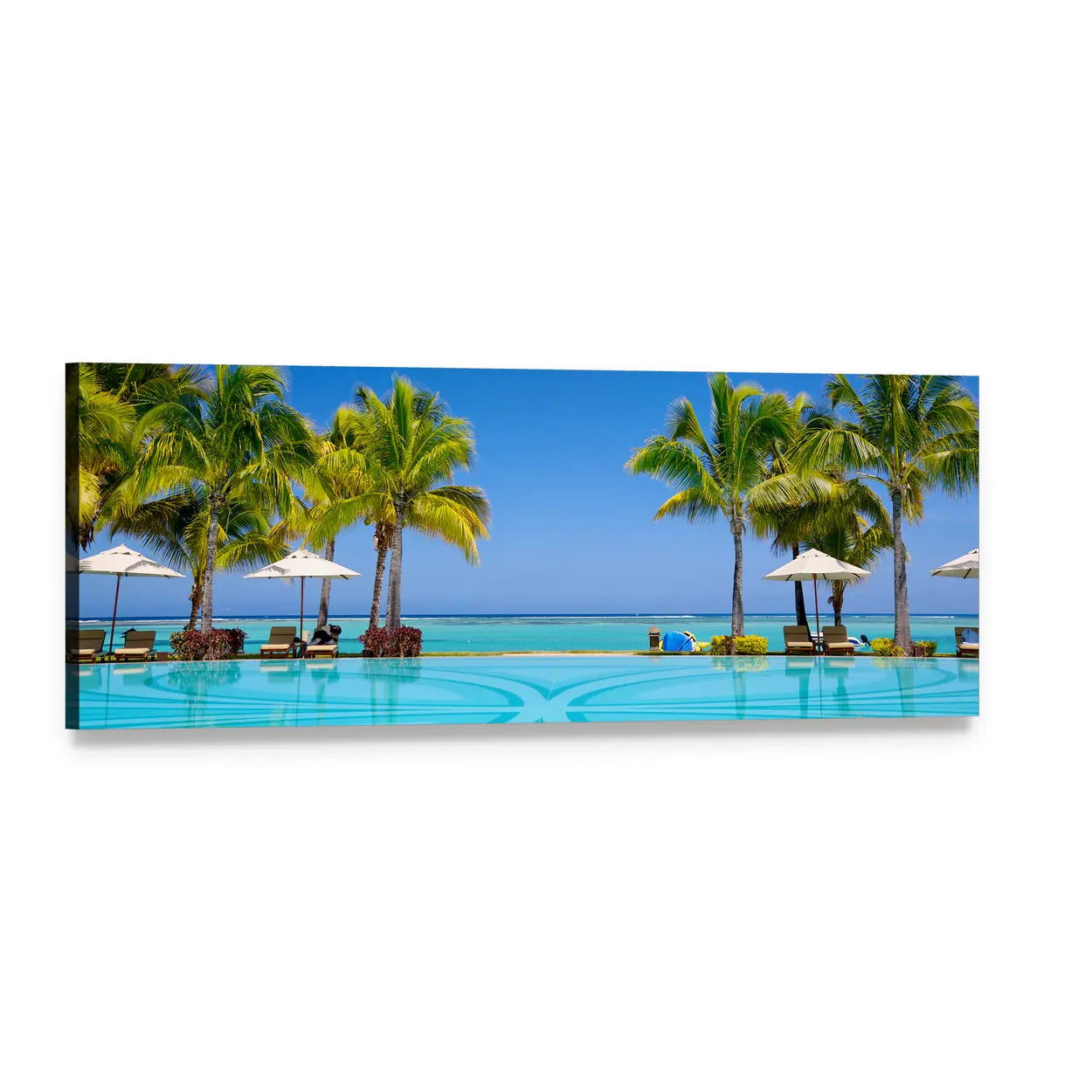 Mauritius Beach Resort View Panoramic Canvas Wall Art, single panel gallery wrapped canvas, angled product view