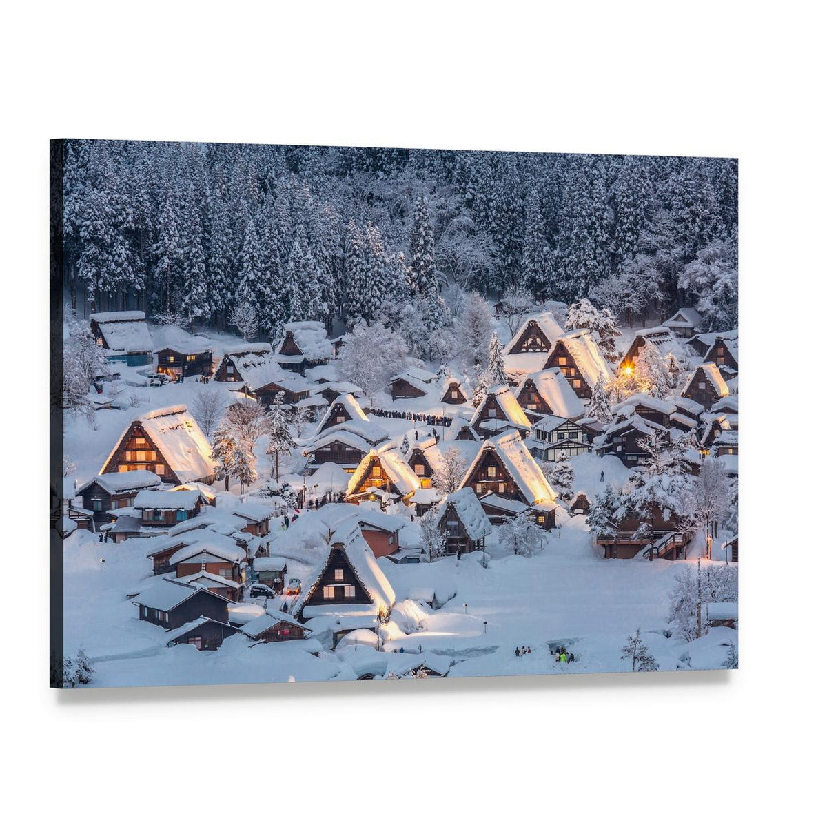 Shirakawago Light-up Snowy Village Canvas Wall Art, single panel gallery wrapped canvas, angled product view