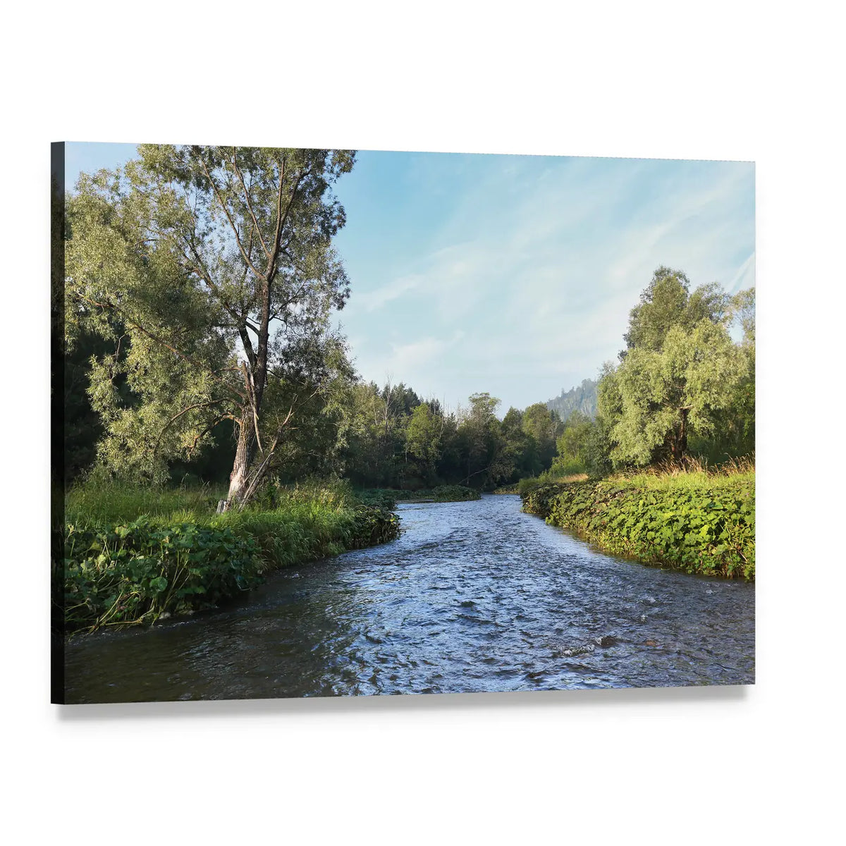 Summer Mist on the River Canvas Wall Art, single panel gallery wrapped canvas, angled product view
