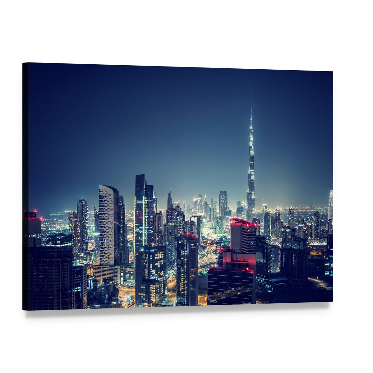 Dubai Cityscape Canvas Wall Art, single panel gallery wrapped canvas, angled product view