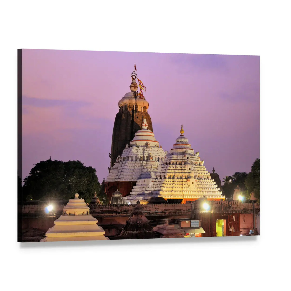 Jagannath Temple at Dusk Canvas Wall Art, single panel gallery wrapped canvas, angled product view