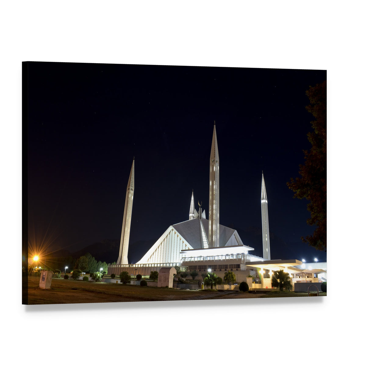 Shah Faisal Mosque at Night Canvas Wall Art, single panel gallery wrapped canvas, angled product view