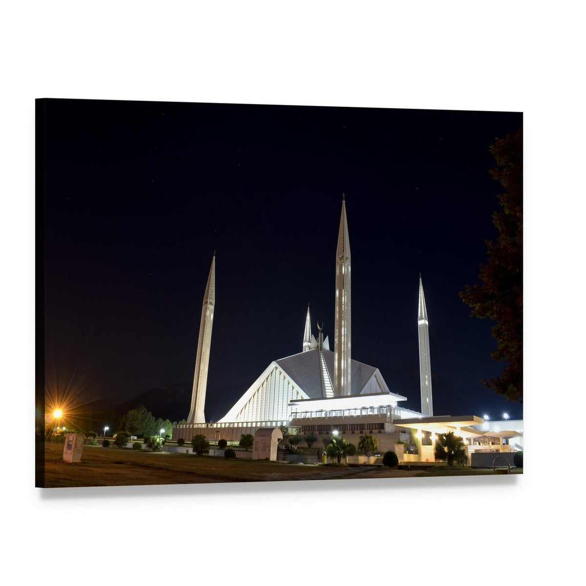 Shah Faisal Mosque at Night Canvas Wall Art, single panel gallery wrapped canvas, angled product view
