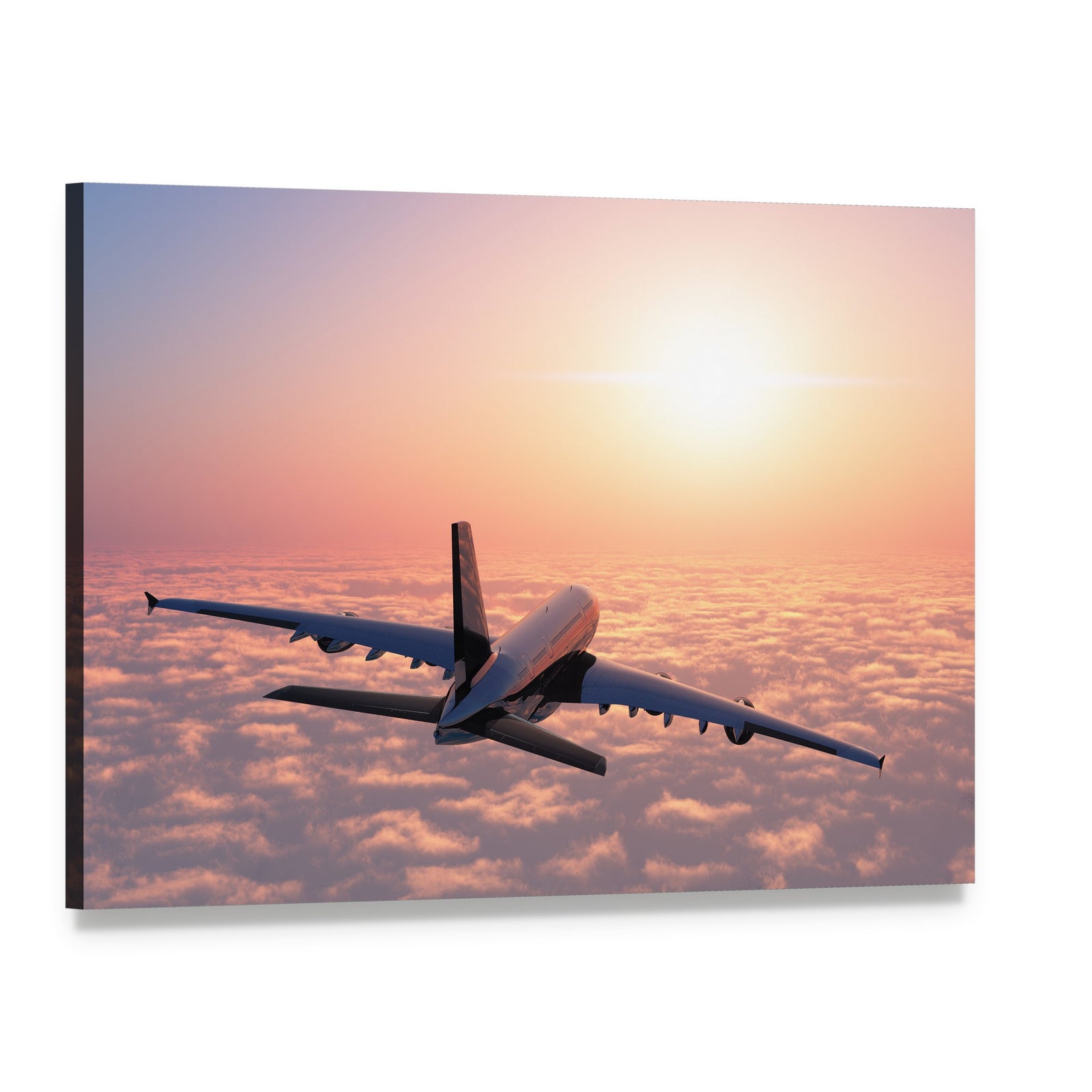 Airplane Flying Above Clouds Canvas Wall Art, single panel gallery wrapped canvas, angled product view