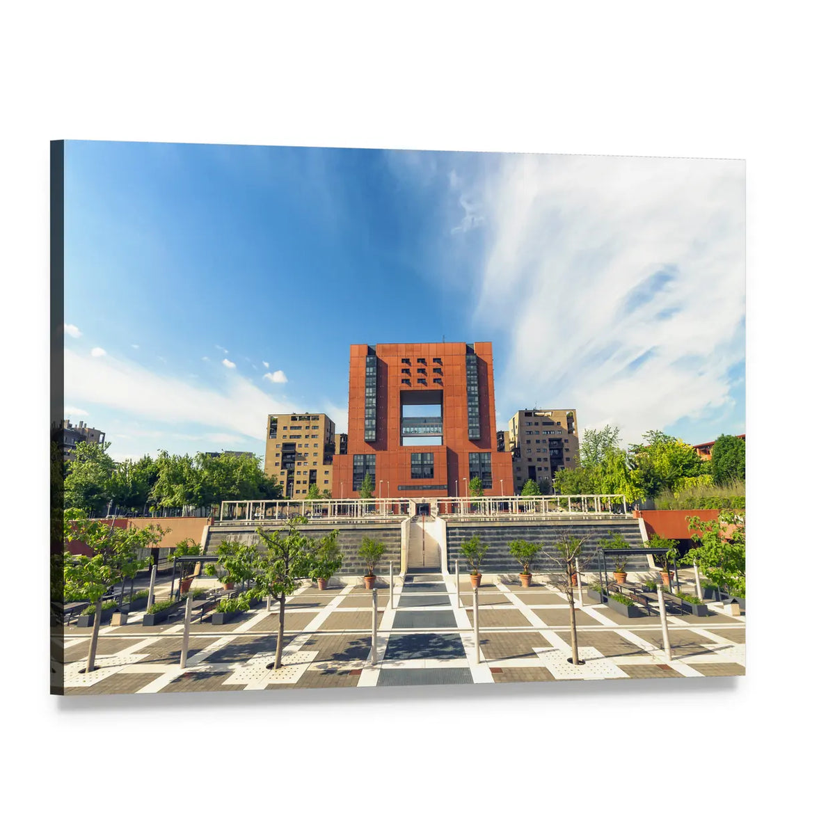 Bicocca University Square Canvas Wall Art, single panel gallery wrapped canvas, angled product view
