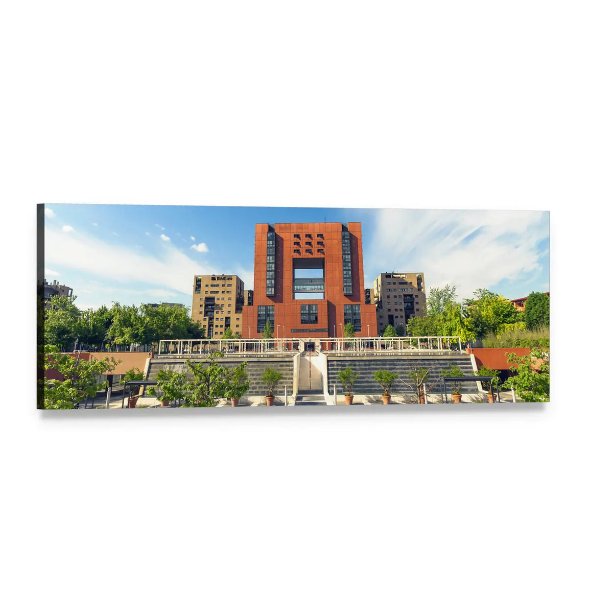 Bicocca University Square Panoramic Canvas Wall Art, single panel gallery wrapped canvas, angled product view