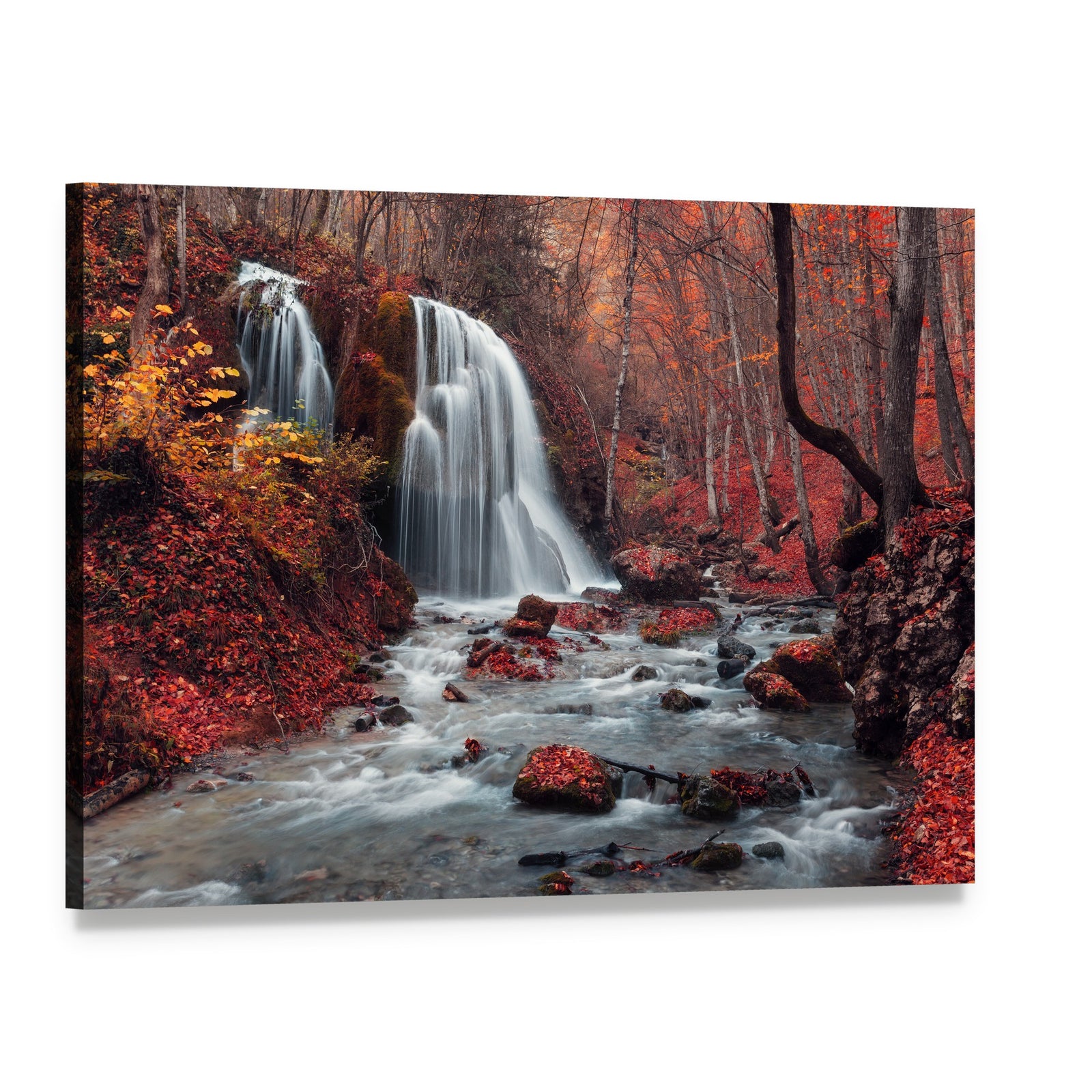 Silver Stream Waterfall in Crimea Canvas Wall Art, single panel gallery wrapped canvas, angled product view