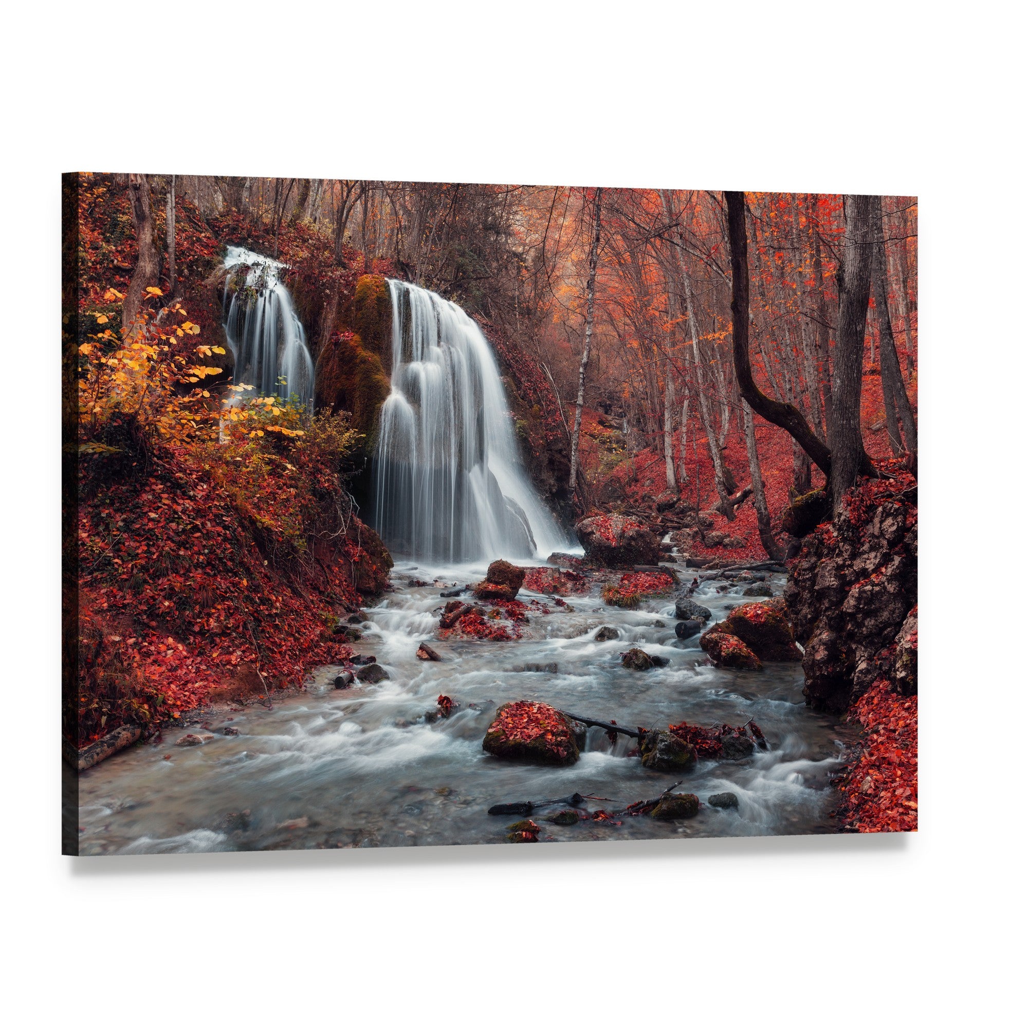 Silver Stream Waterfall in Crimea Canvas Wall Art, single panel gallery wrapped canvas, angled product view