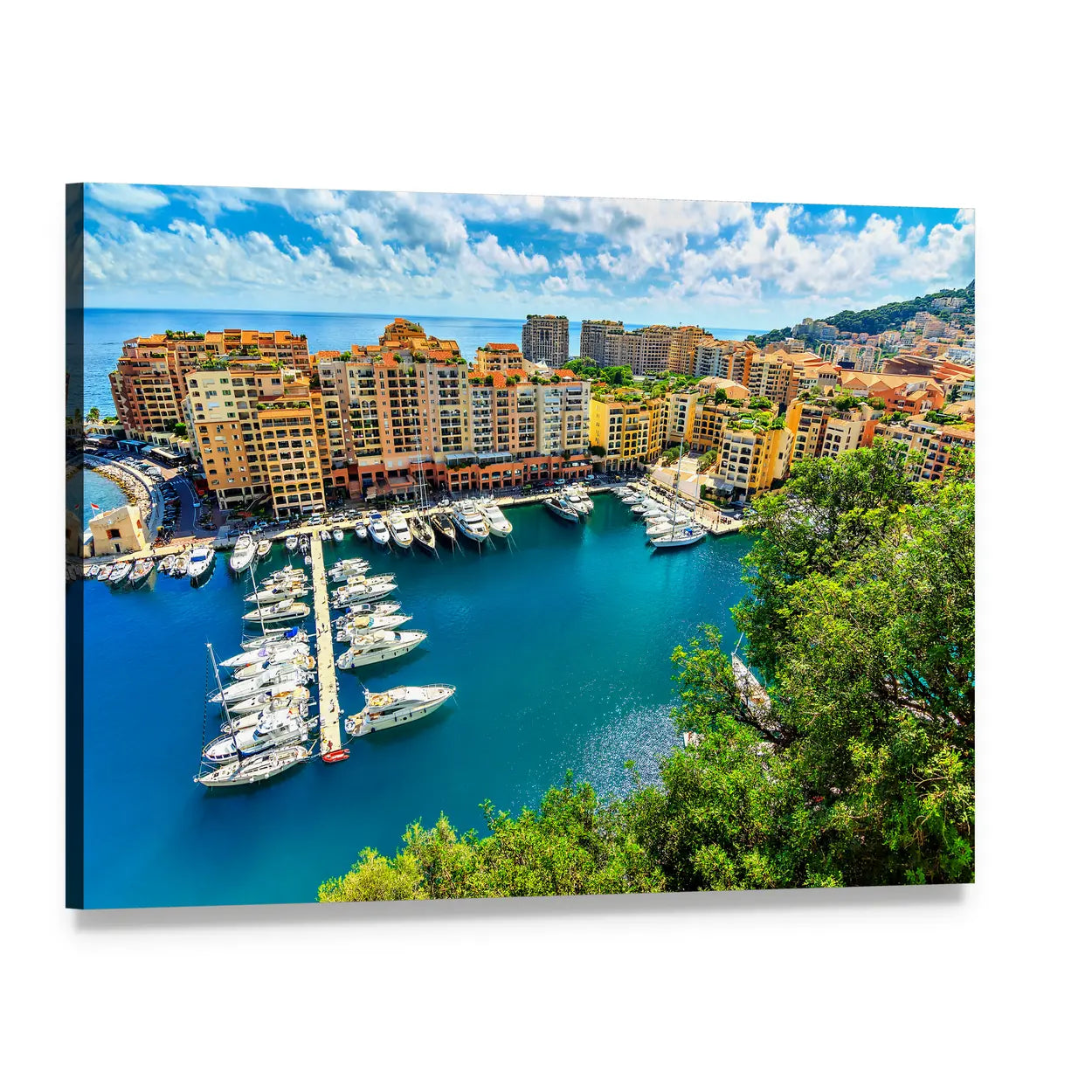 Monte Carlo Bay Marina, Monaco Canvas Wall Art, single panel gallery wrapped canvas, angled product view