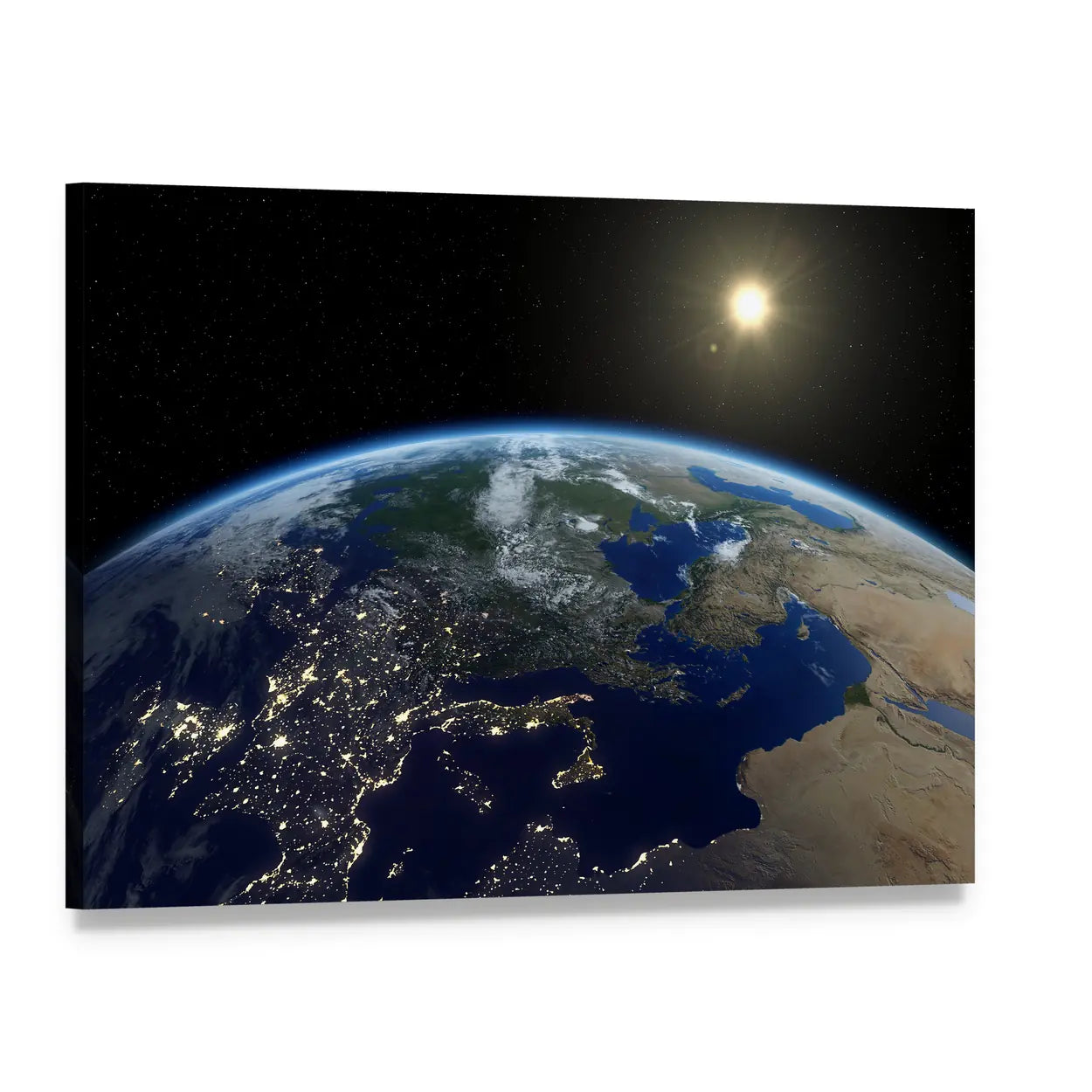 Europe Night Lights from Orbit Canvas Wall Art, single panel gallery wrapped canvas, angled product view