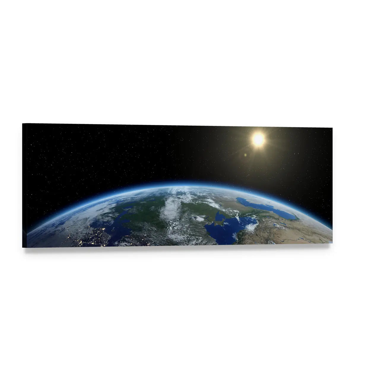 Europe from Space Panoramic Canvas Wall Art, single panel gallery wrapped canvas, angled product view
