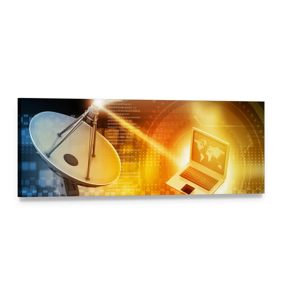 Satellite Dish Data Transmission Panoramic Canvas Wall Art, single panel gallery wrapped canvas, angled product view
