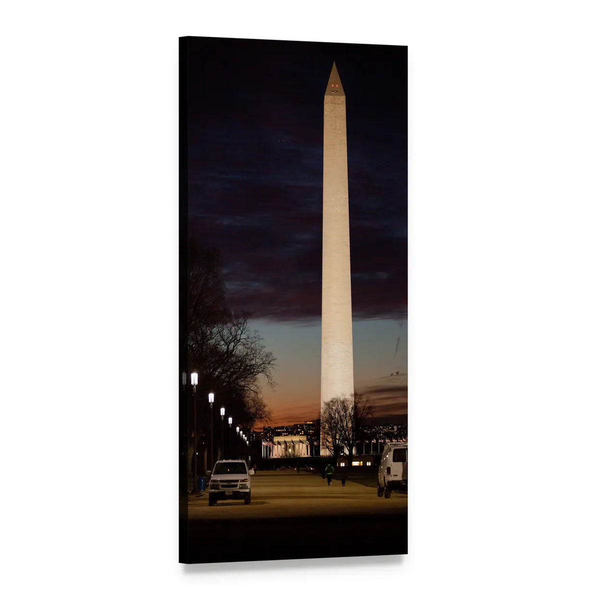 Washington Monument at Night Vertical Canvas Wall Art, 1 panel 1 Vertical layout gallery wrapped canvas set, angled product view