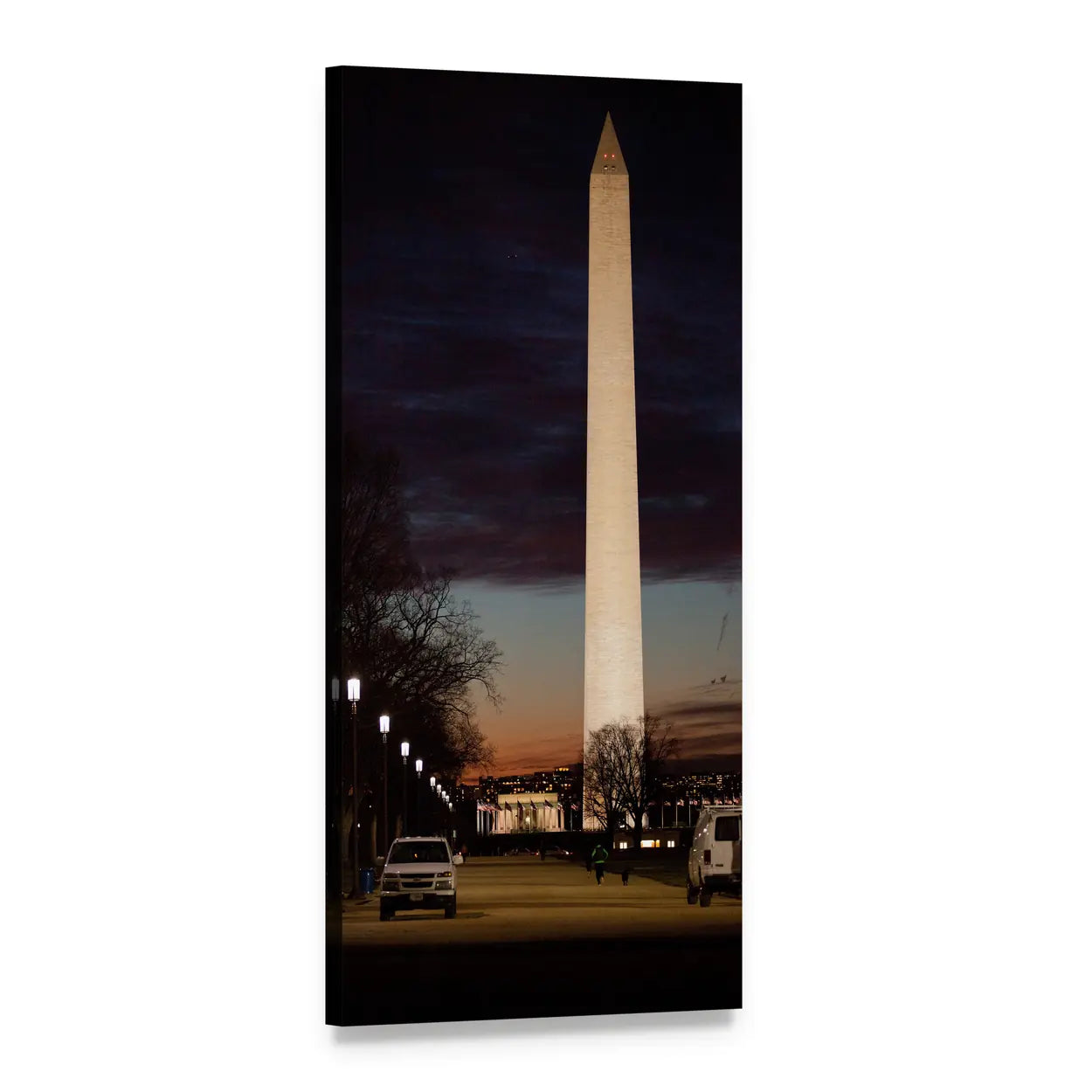 Washington Monument at Night Vertical Canvas Wall Art, 1 panel 1 Vertical layout gallery wrapped canvas set, angled product view