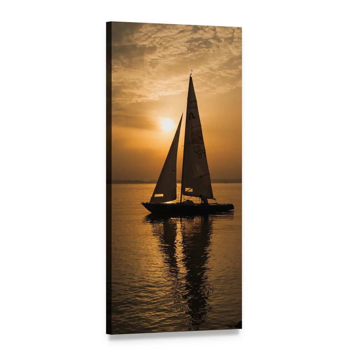 Sailboat in Summer Sunset Vertical Canvas Wall Art, 1 panel 1 Vertical layout gallery wrapped canvas set, angled product view