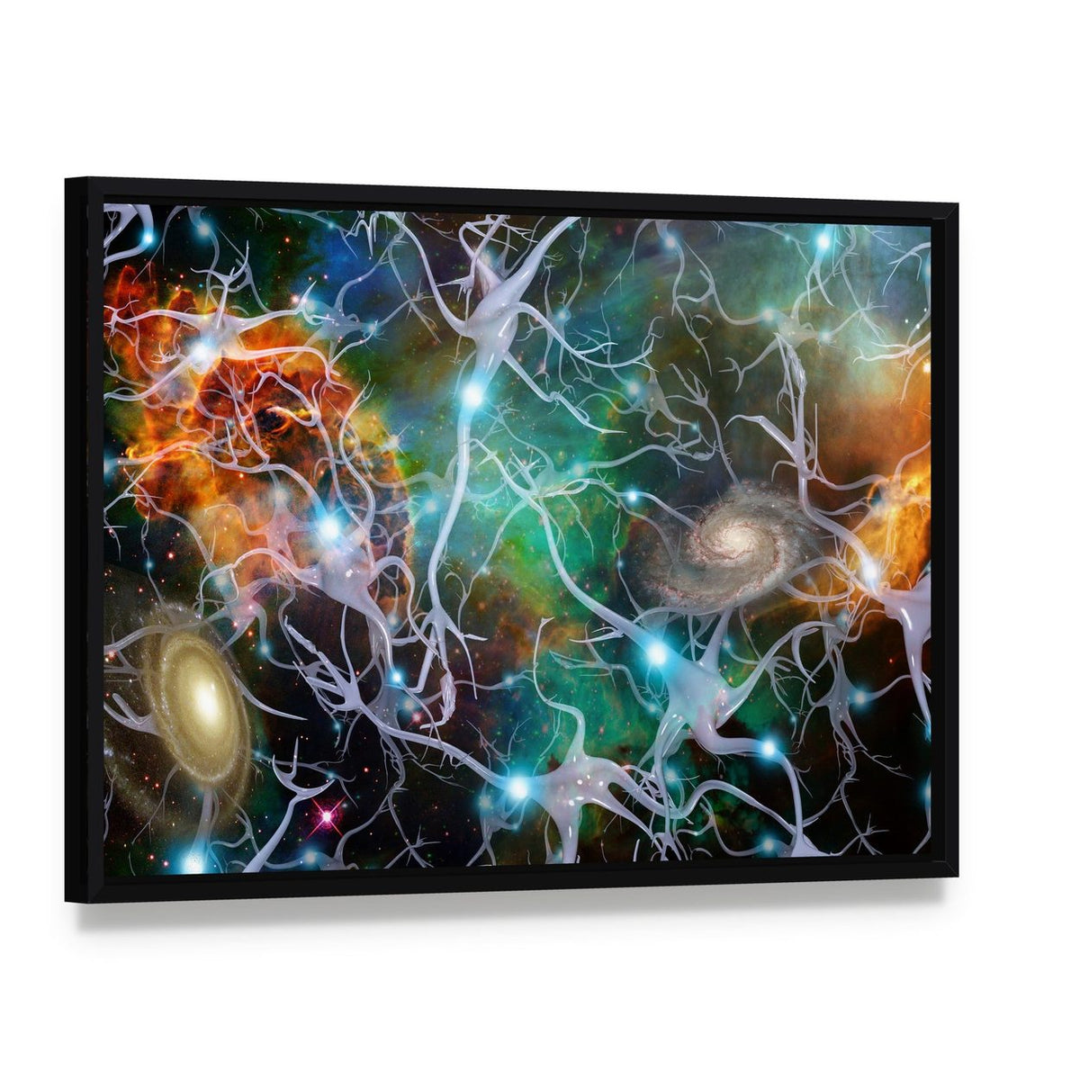 Brain Cells Canvas Wall Art, framed canvas in a black floater frame, angled product view