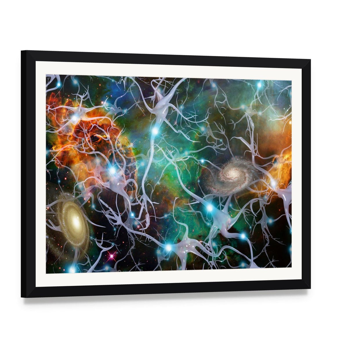 Brain Cells Canvas Wall Art, framed print with white mat and black frame, angled product view