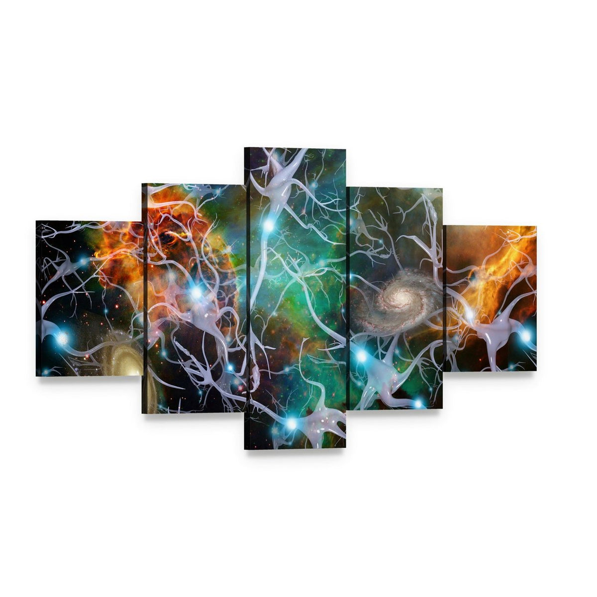 Brain Cells Canvas Wall Art, 5 panel 5 Star layout gallery wrapped canvas set, angled product view