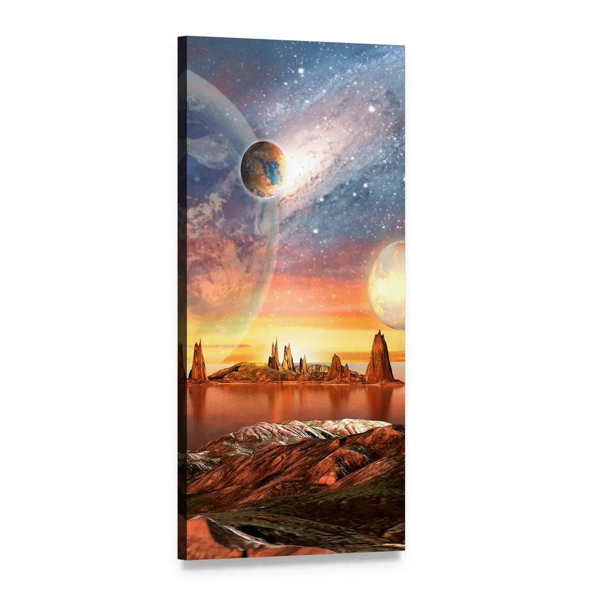 Alien Planet at Dusk Vertical Canvas Wall Art, 1 panel 1 Vertical layout gallery wrapped canvas set, angled product view