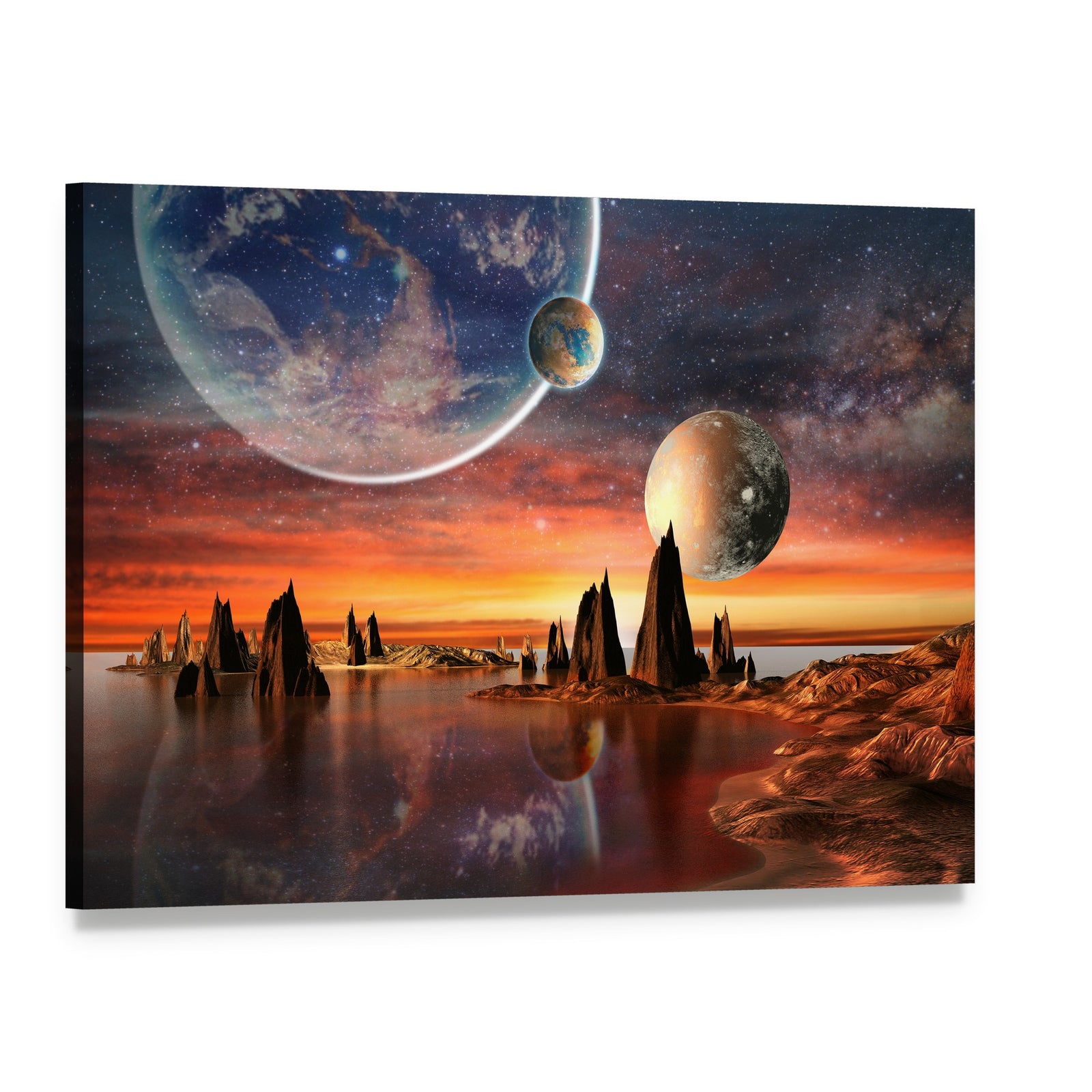 Alien Planet with Mountains Canvas Wall Art, single panel gallery wrapped canvas, angled product view
