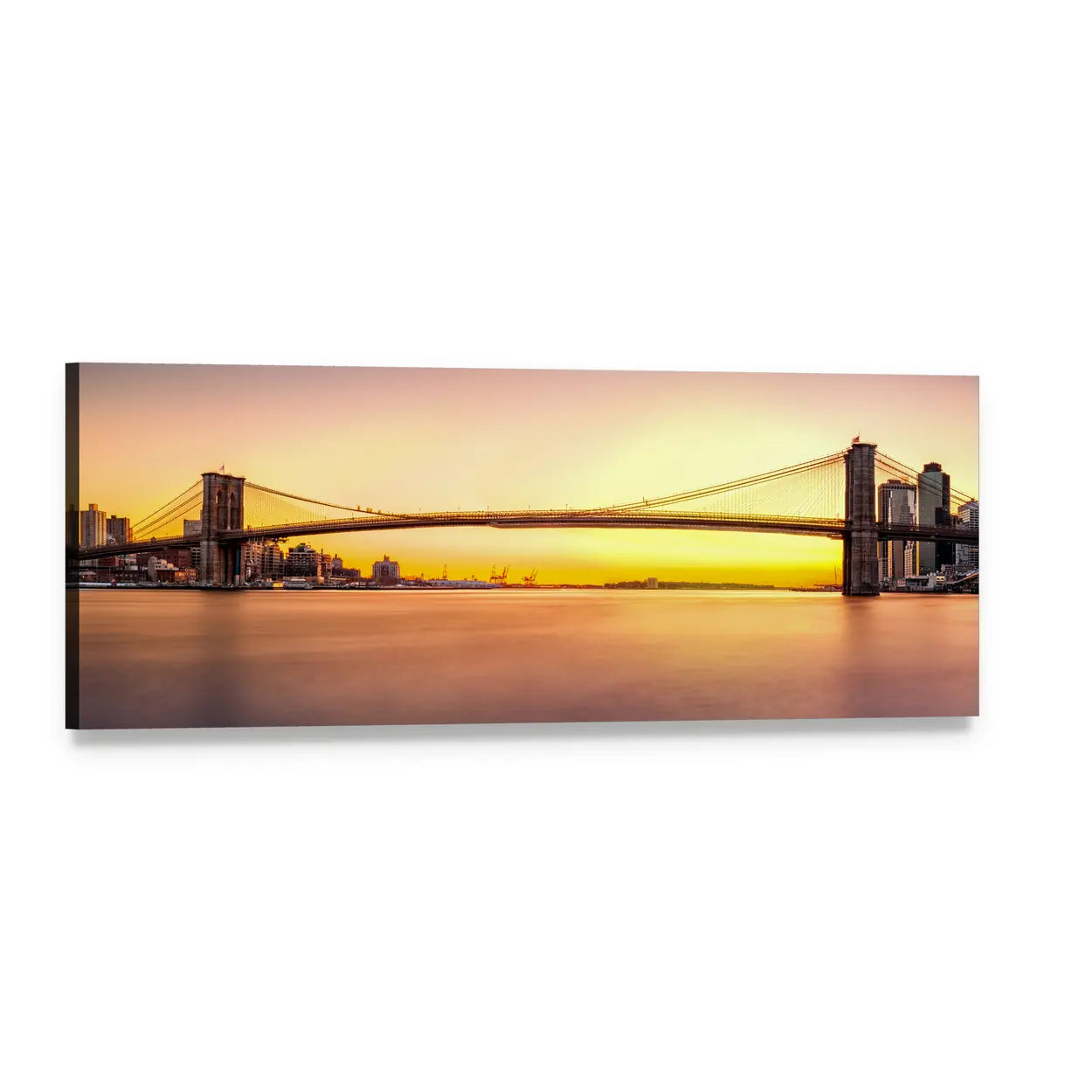 Brooklyn Bridge at Golden Hour Panoramic Canvas Wall Art, single panel gallery wrapped canvas, angled product view