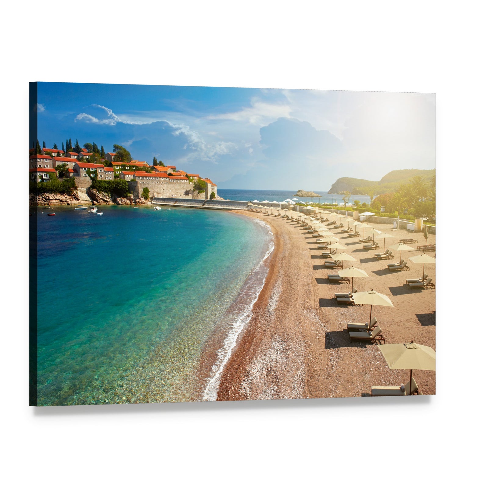 Sveti Stefan Island in Montenegro Canvas Wall Art, single panel gallery wrapped canvas, angled product view