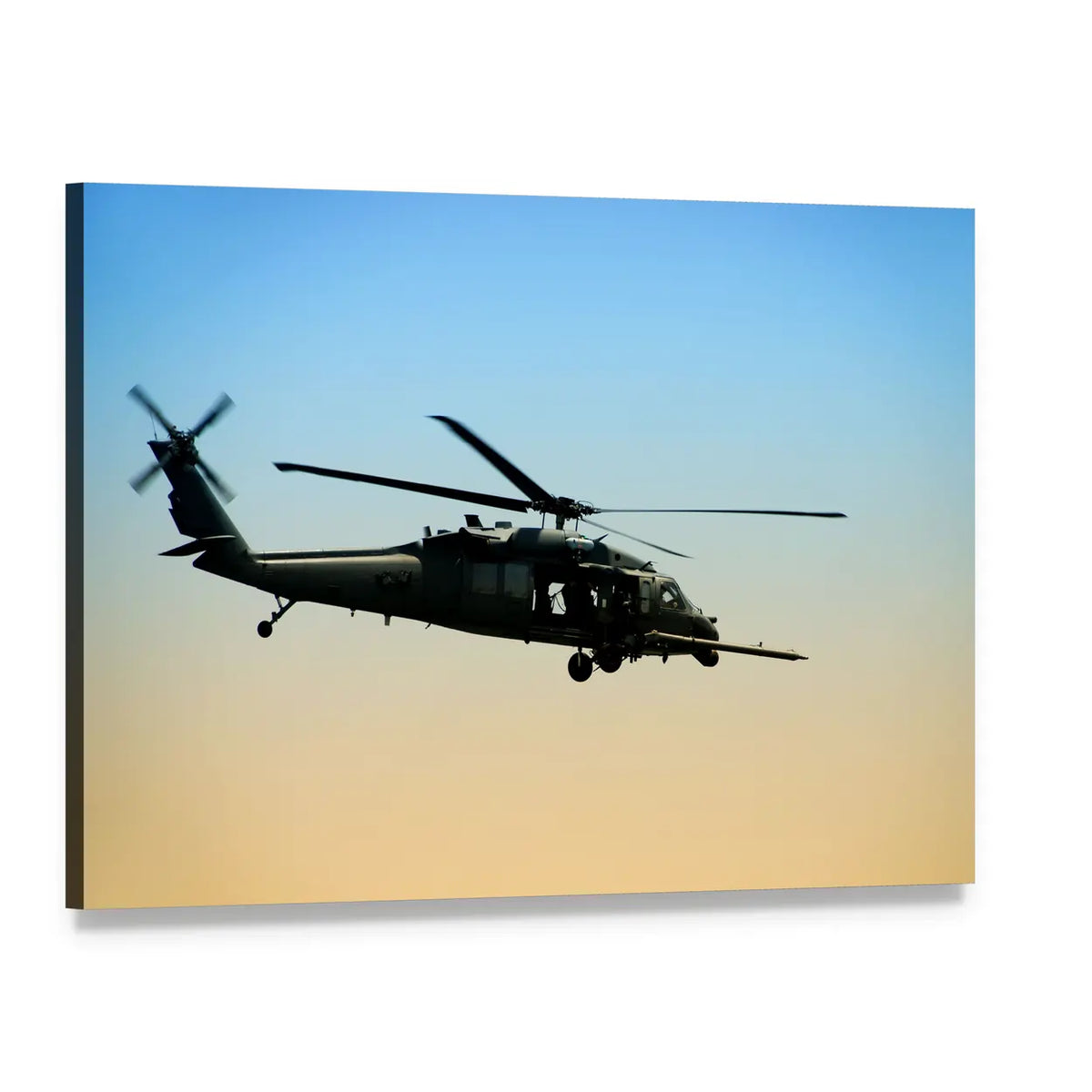 Us Army Helicopter Silhouette Canvas Wall Art, single panel gallery wrapped canvas, angled product view