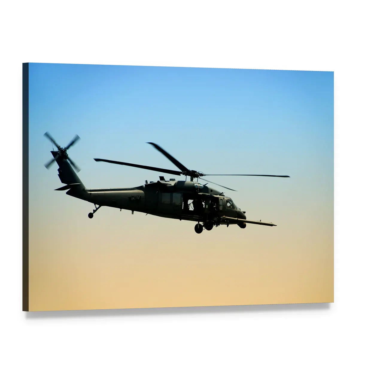 Us Army Helicopter Silhouette Canvas Wall Art, single panel gallery wrapped canvas, angled product view