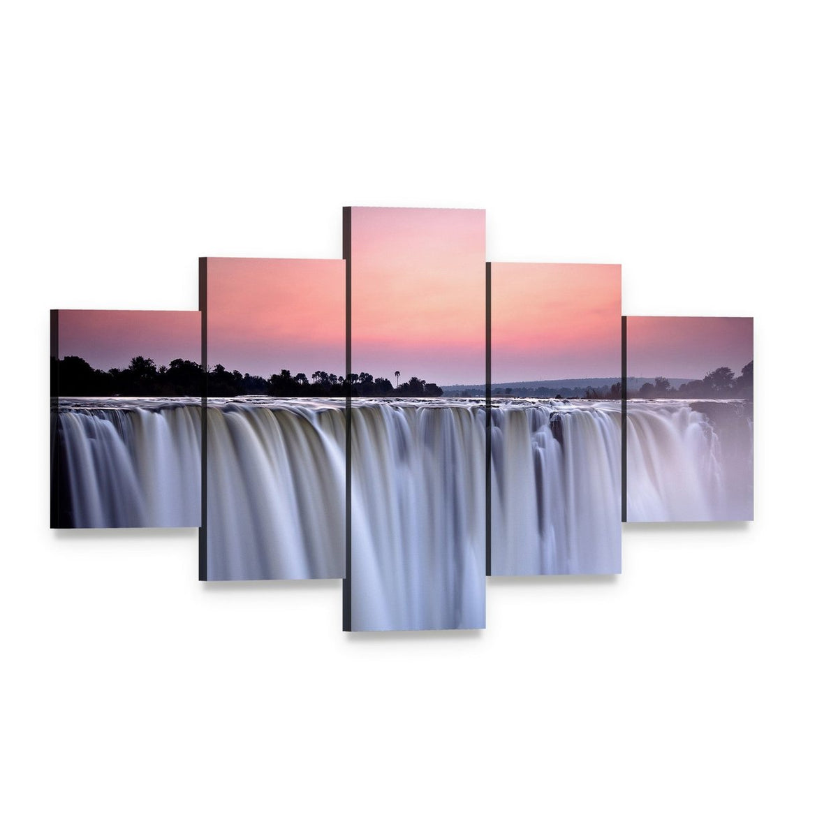 Victoria Falls Sunset Long Exposure Canvas Wall Art, 5 panel 5 Star layout gallery wrapped canvas set, angled product view