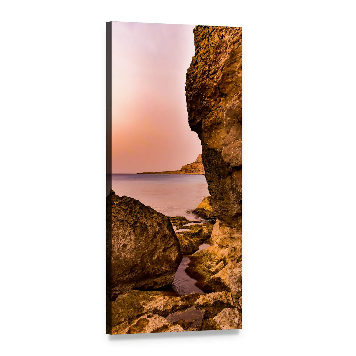 Sea Rock in Cyprus Vertical Canvas Wall Art, 1 panel 1 Vertical layout gallery wrapped canvas set, angled product view