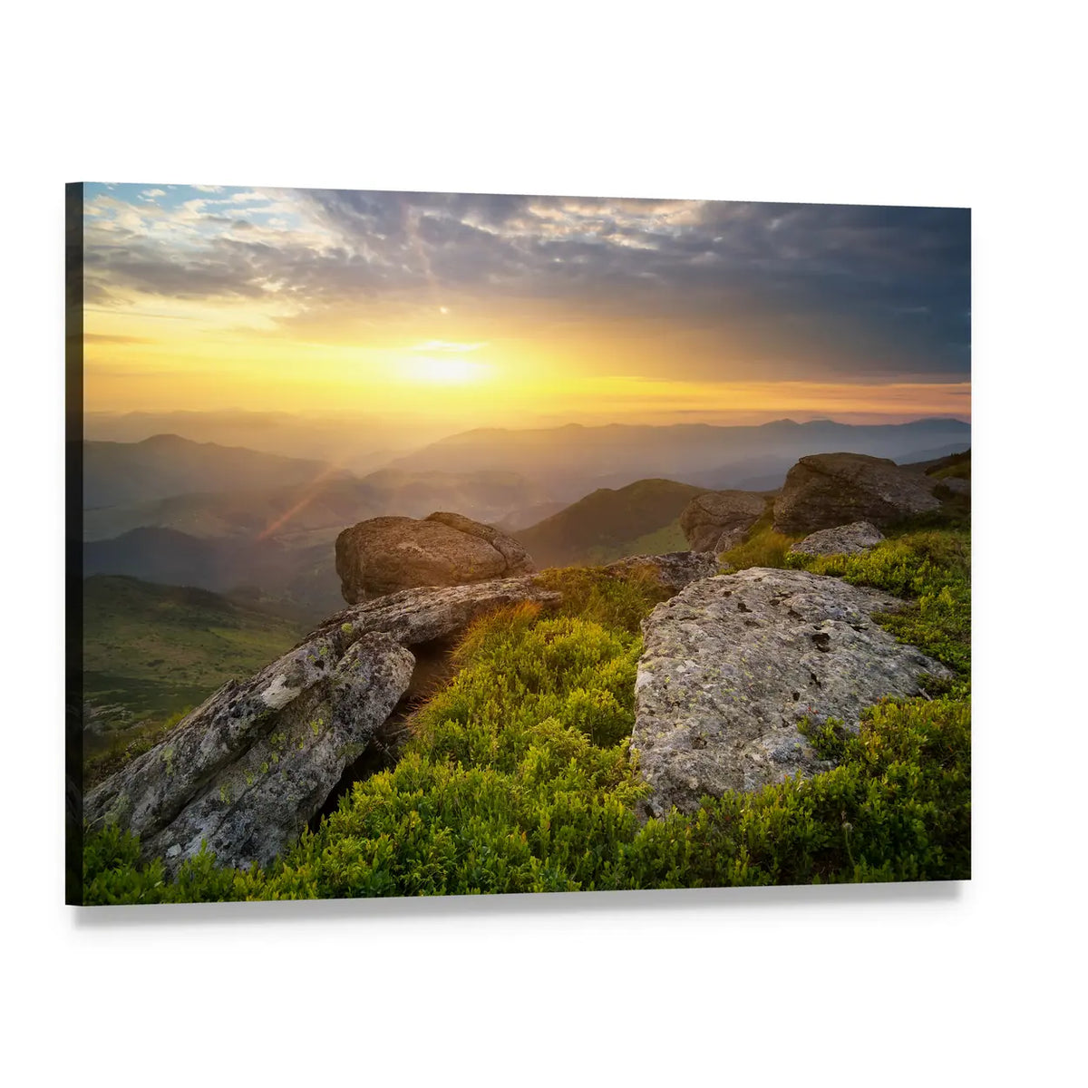 Grass on Mountain Hill at Sunset Canvas Wall Art, single panel gallery wrapped canvas, angled product view