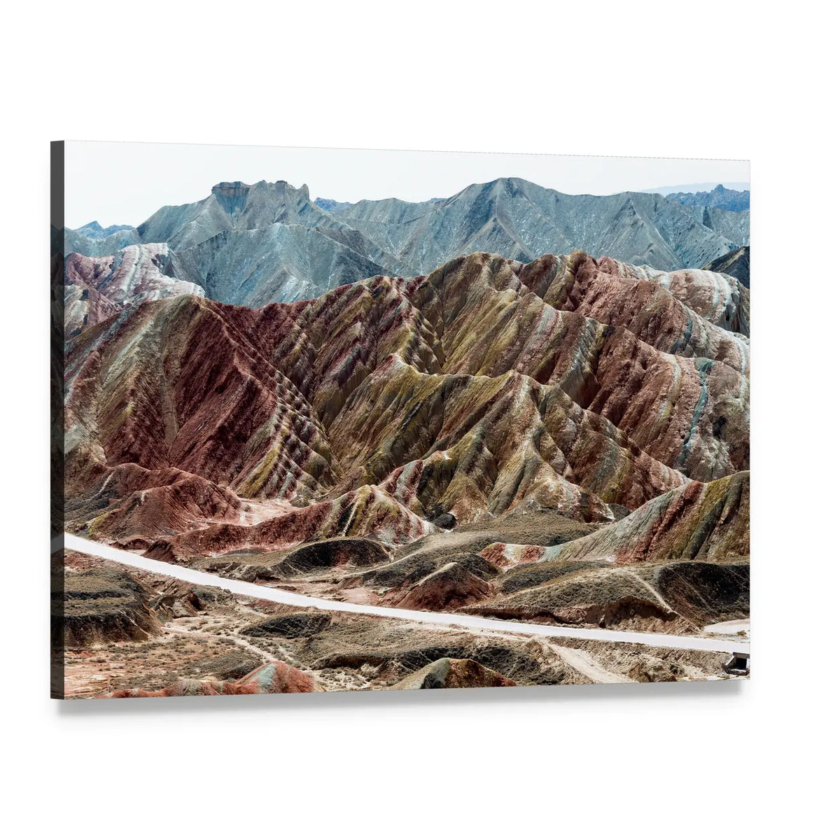 Zhangye Multicolored Mountains Canvas Wall Art, single panel gallery wrapped canvas, angled product view