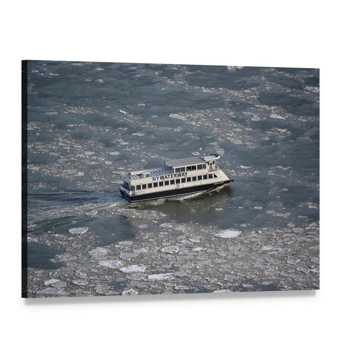 Ny Waterway Ferry in Icy Waters Canvas Wall Art, single panel gallery wrapped canvas, angled product view
