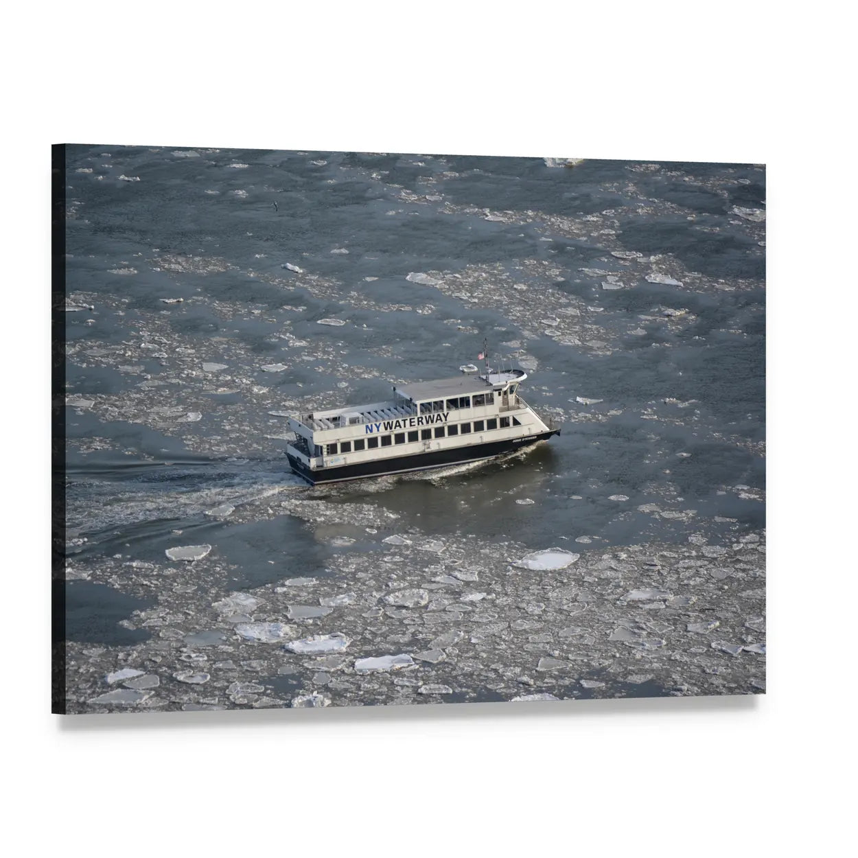 Ny Waterway Ferry in Icy Waters Canvas Wall Art, single panel gallery wrapped canvas, angled product view