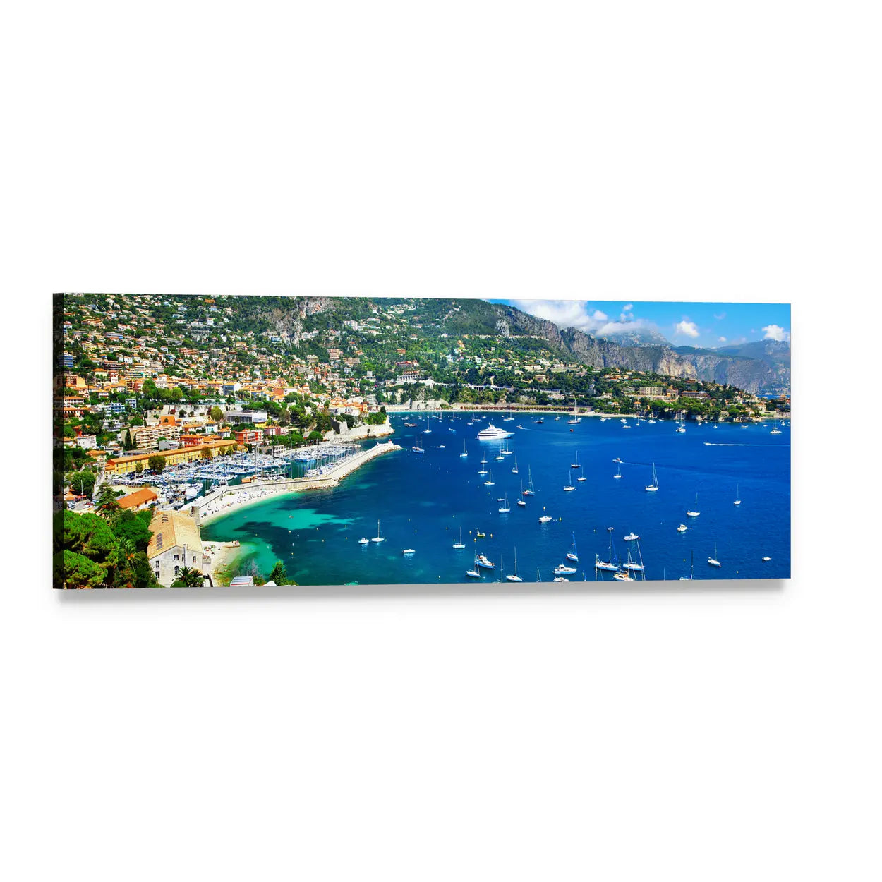 Azure Coast Bay, France Panoramic Canvas Wall Art, single panel gallery wrapped canvas, angled product view