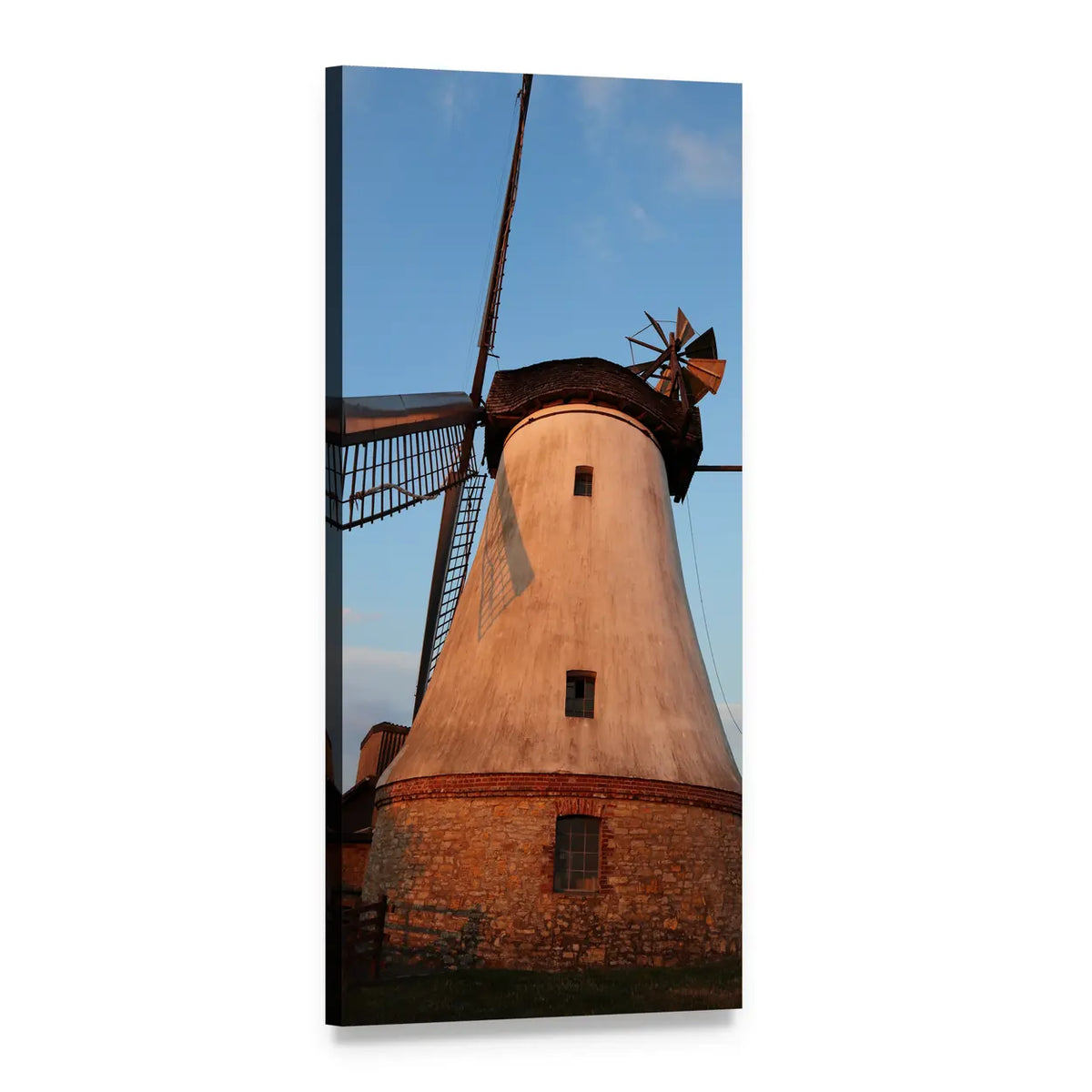 Windmill Under Blue Sky Vertical Canvas Wall Art, 1 panel 1 Vertical layout gallery wrapped canvas set, angled product view