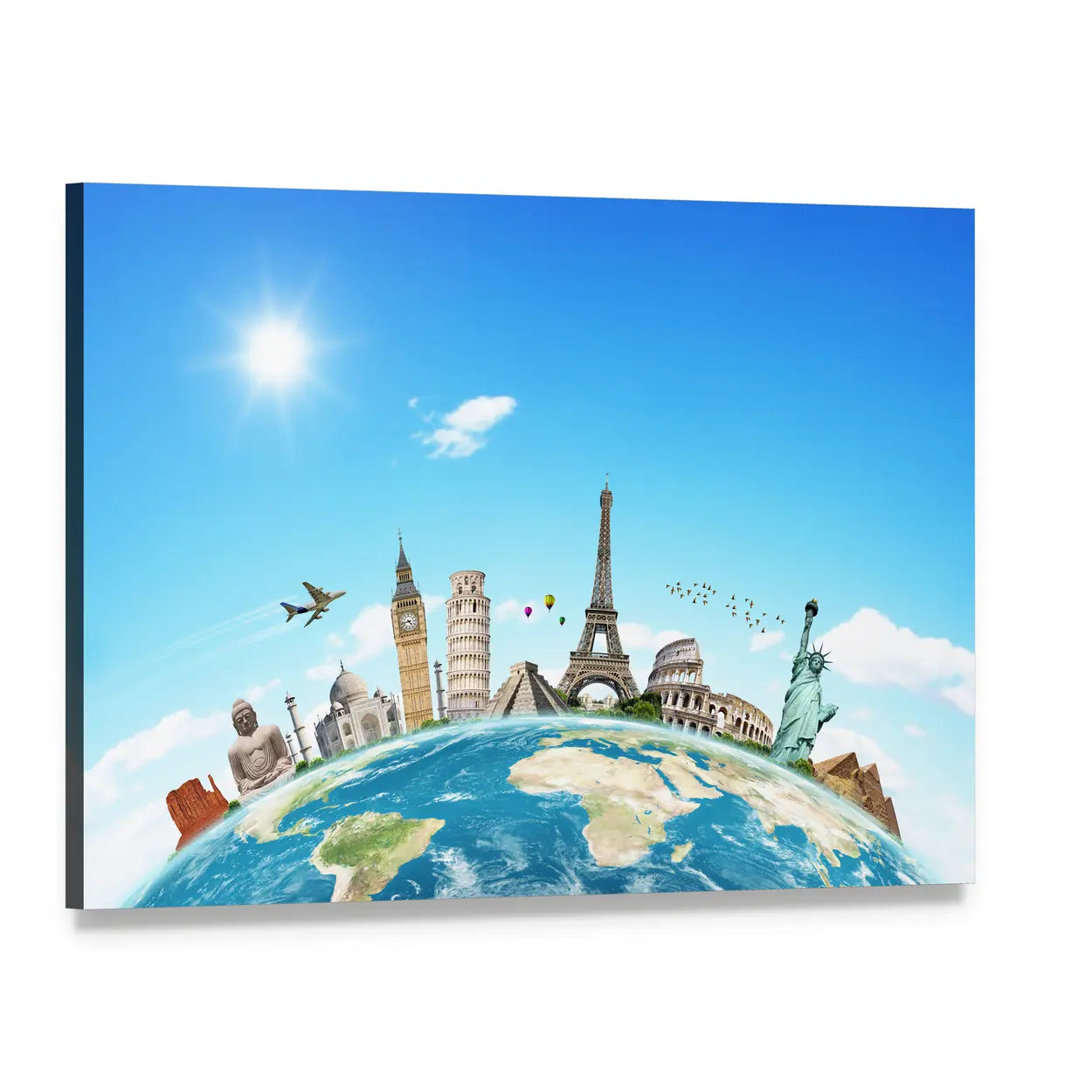 Famous Monuments of the World Canvas Wall Art, single panel gallery wrapped canvas, angled product view