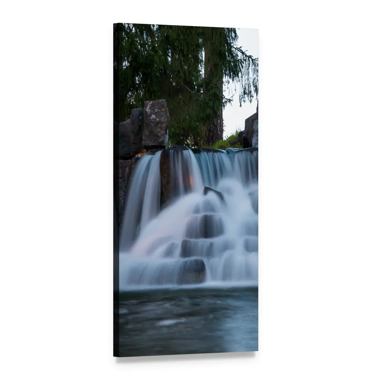 Waterfall Over Rocks Vertical Canvas Wall Art, 1 panel 1 Vertical layout gallery wrapped canvas set, angled product view