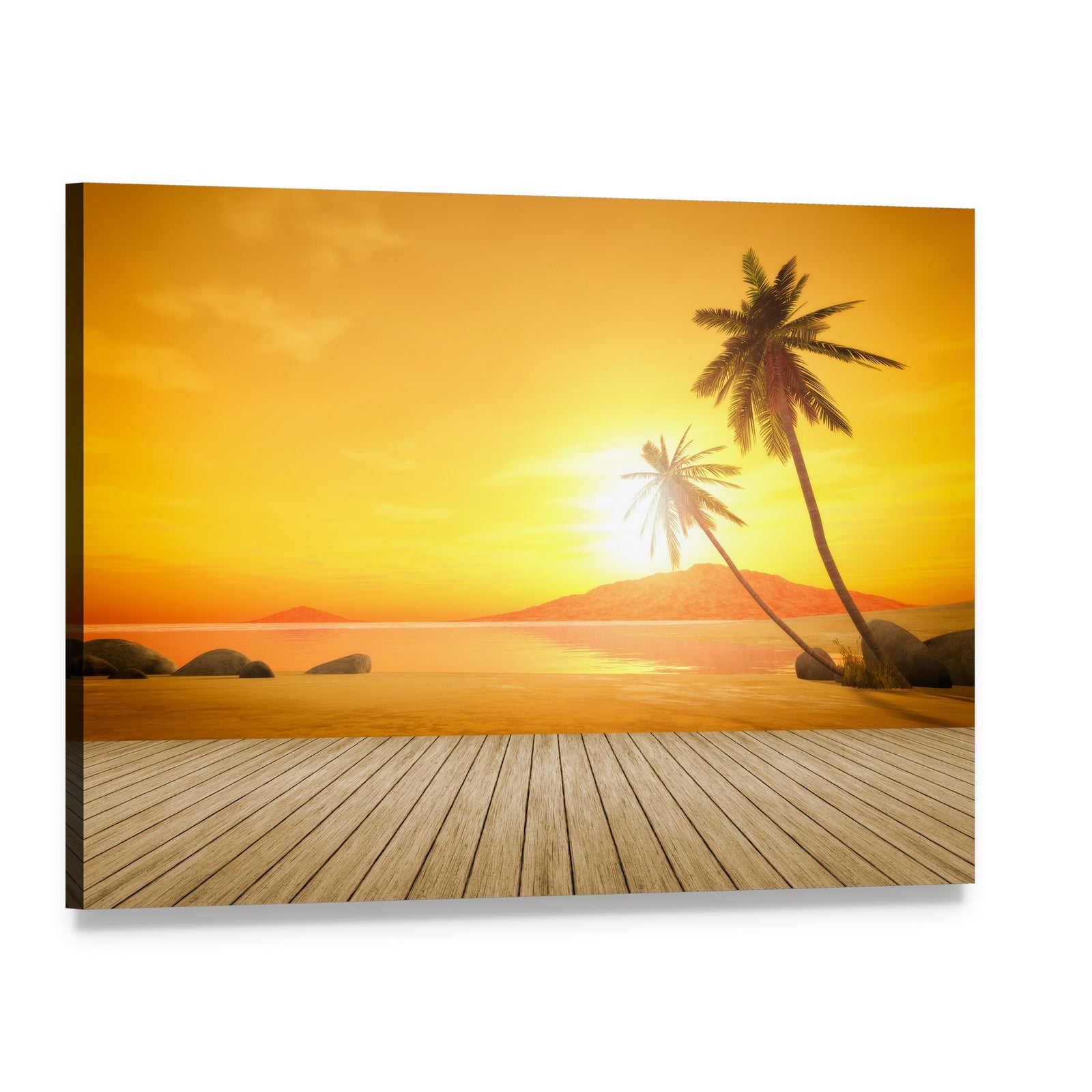 Sunset Over the Ocean Canvas Wall Art, single panel gallery wrapped canvas, angled product view