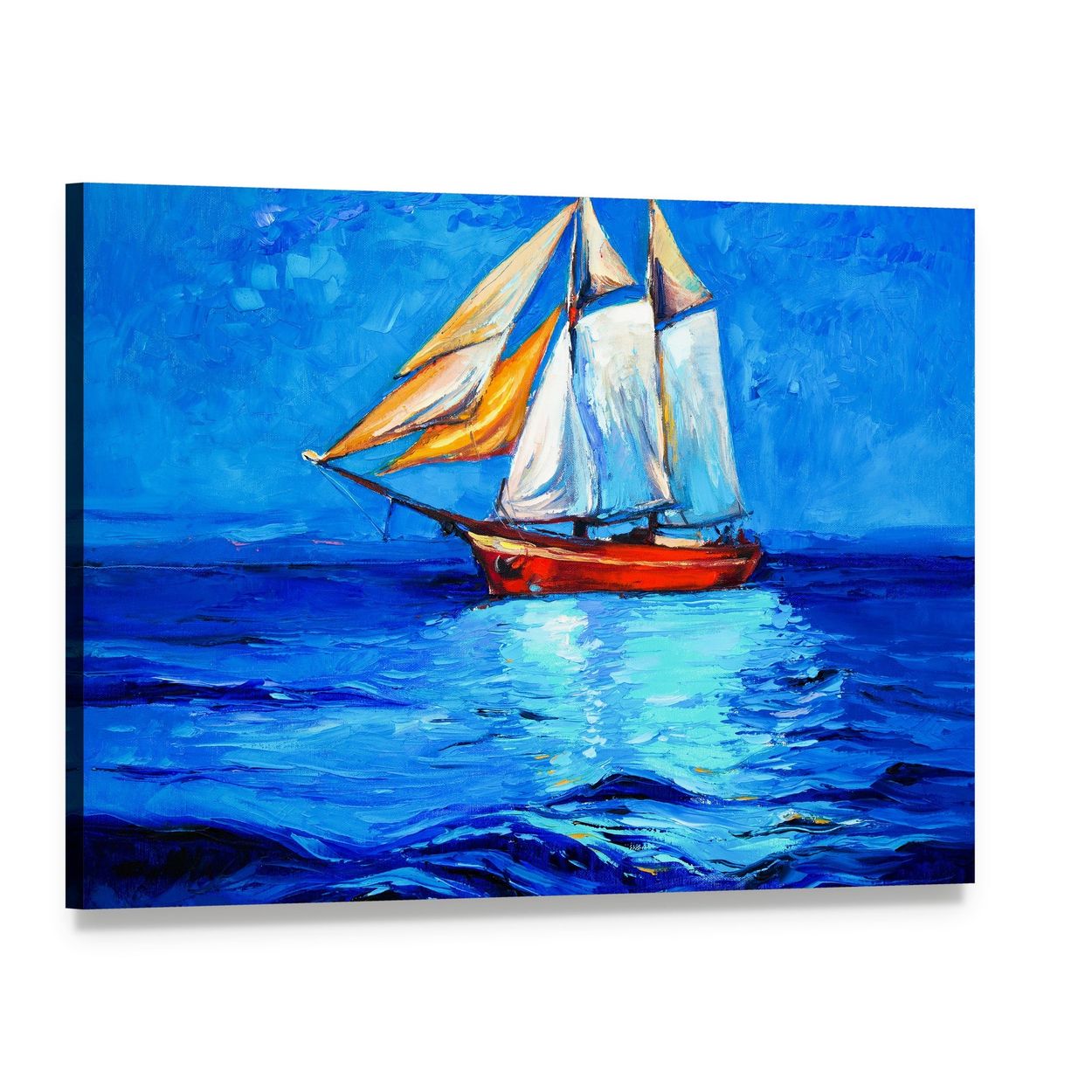 Watercolor Sketch of Sail Ship and Sea Canvas Wall Art, single panel gallery wrapped canvas, angled product view
