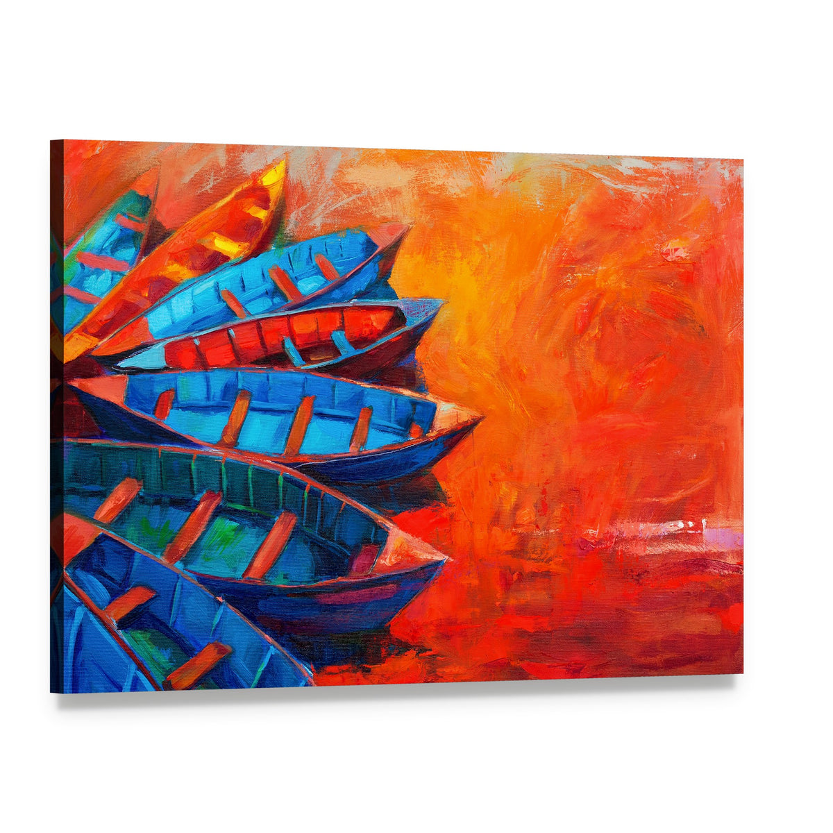 Watercolor Sketch of Water Boats Canvas Wall Art, single panel gallery wrapped canvas, angled product view