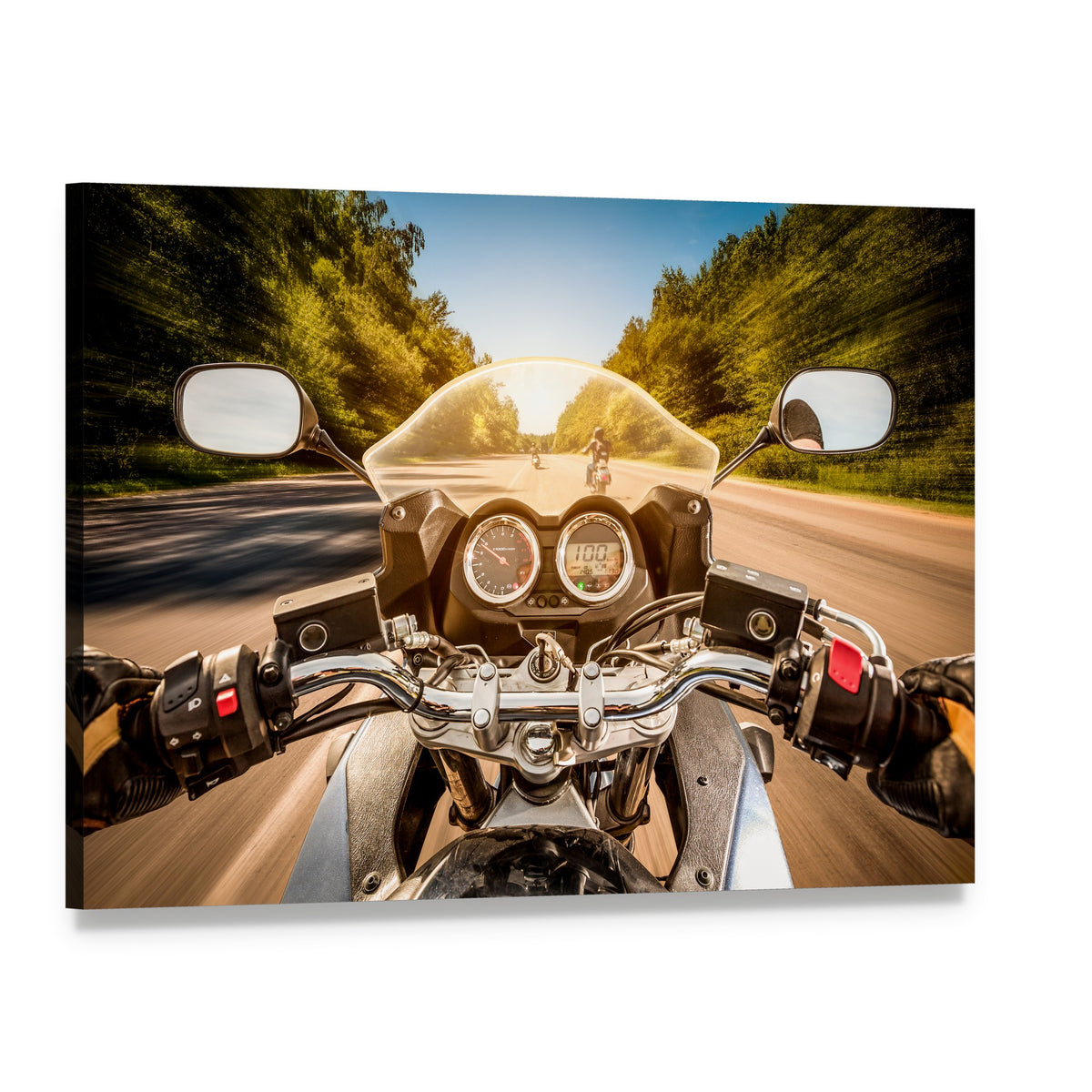 Biker Driving a Motorcycle Canvas Wall Art, single panel gallery wrapped canvas, angled product view
