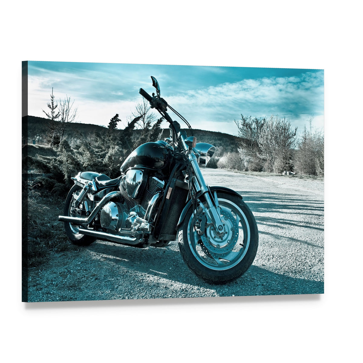 Black Powerful Chopper in Nature Canvas Wall Art, single panel gallery wrapped canvas, angled product view
