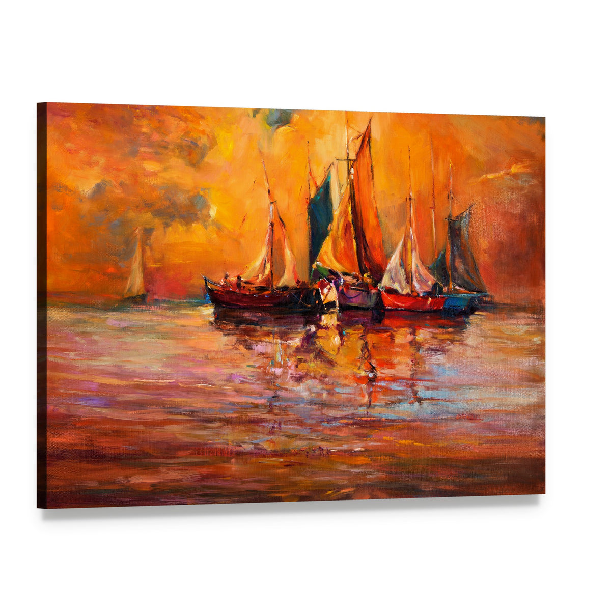 Boats and Sea Illustration Canvas Wall Art, single panel gallery wrapped canvas, angled product view
