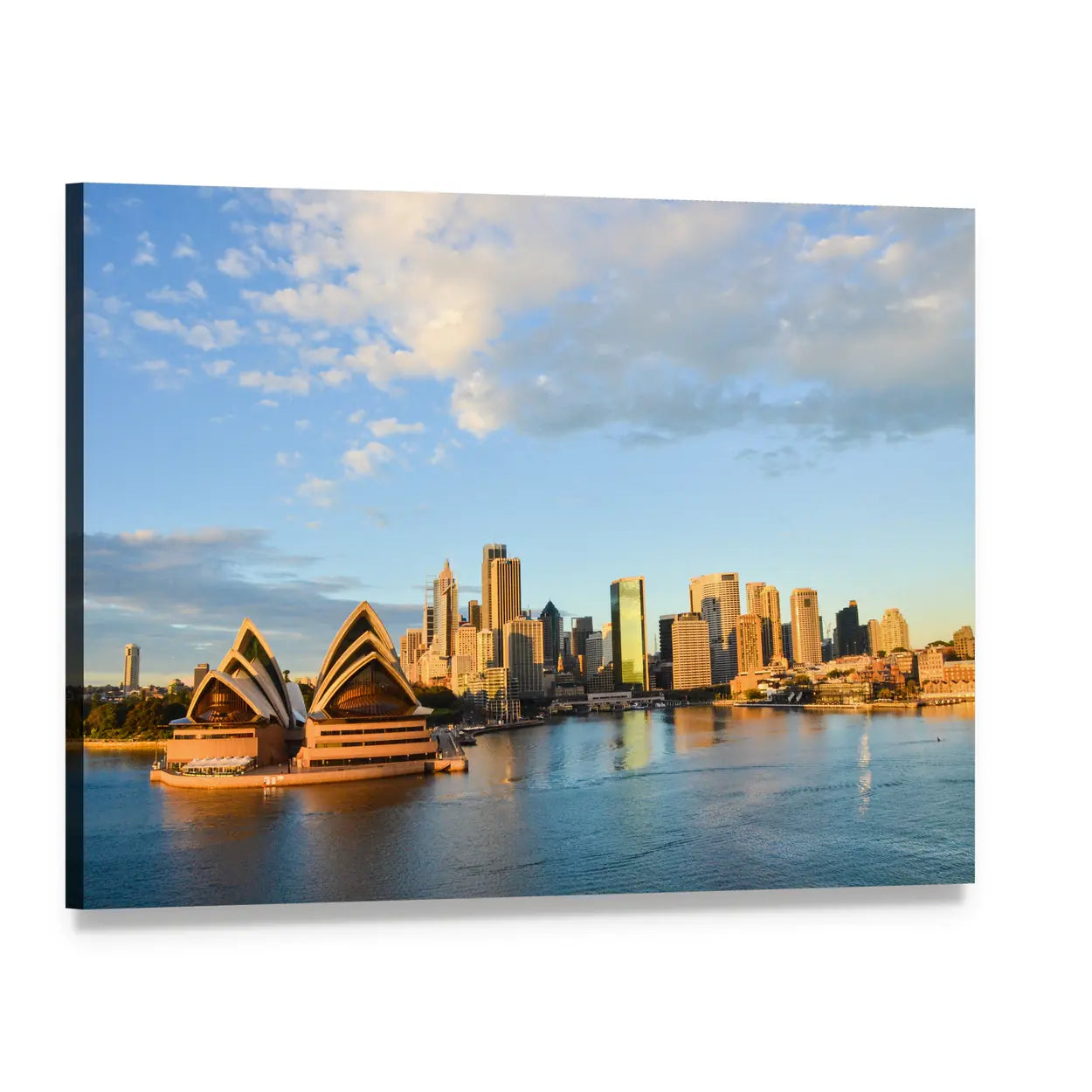 Sydney Opera House and Harbour Skyline Canvas Wall Art, single panel gallery wrapped canvas, angled product view