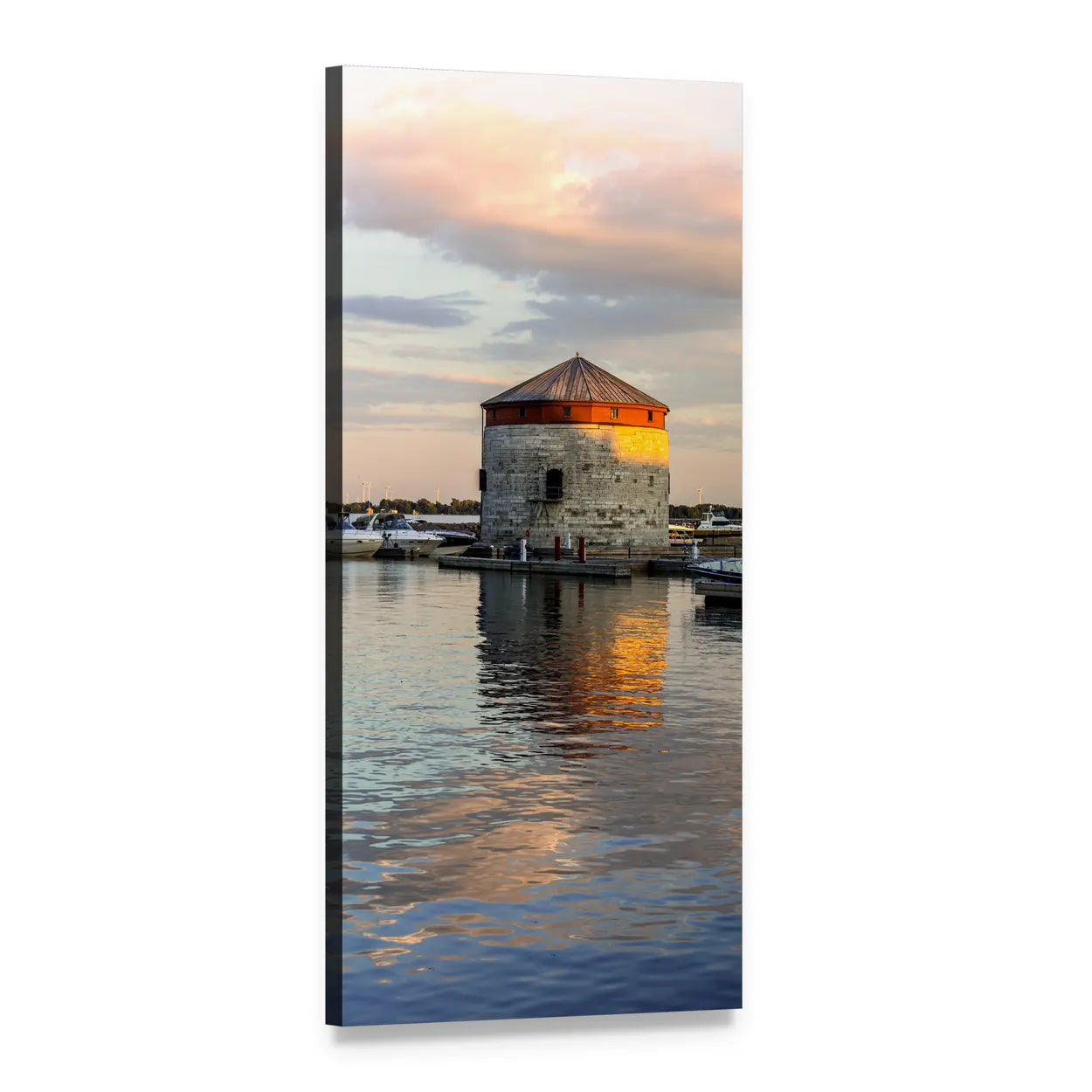 Martello Tower at Sunset in Ontario Vertical Canvas Wall Art, 1 panel 1 Vertical layout gallery wrapped canvas set, angled product view